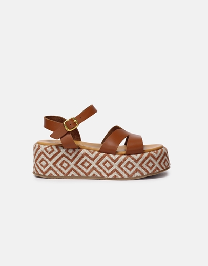 Εικόνα της Δερμάτινα flatforms Ελληνικής κατασκευής με μπαρέτα Ταμπά