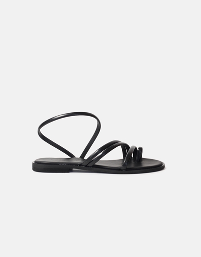 Εικόνα της Σανδάλια flat Ελληνικής κατασκευής από γνήσιο δέρμα μονόχρωμα Μαύρο
