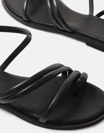 Εικόνα της Σανδάλια flat Ελληνικής κατασκευής από γνήσιο δέρμα μονόχρωμα Μαύρο