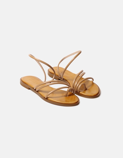 Εικόνα της Σανδάλια flat Ελληνικής κατασκευής από γνήσιο δέρμα μονόχρωμα Nude