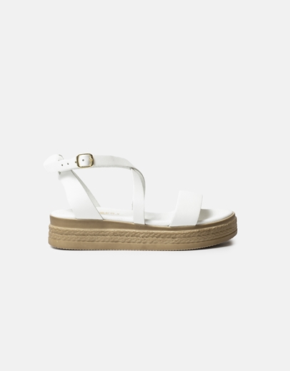 Εικόνα της Δερμάτινα flatforms Ελληνικής κατασκευής με χιαστί σχέδιο Λευκό