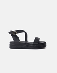 Εικόνα από Δερμάτινα flatforms Ελληνικής κατασκευής με χιαστί σχέδιο Μαύρο