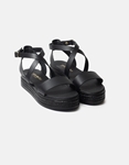 Εικόνα από Δερμάτινα flatforms Ελληνικής κατασκευής με χιαστί σχέδιο Μαύρο