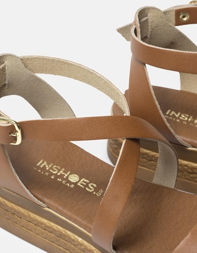 Εικόνα της Δερμάτινα flatforms Ελληνικής κατασκευής με χιαστί σχέδιο Ταμπά