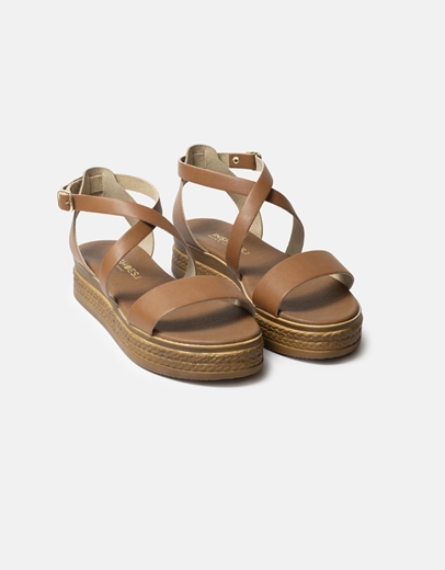 Εικόνα της Δερμάτινα flatforms Ελληνικής κατασκευής με χιαστί σχέδιο Ταμπά