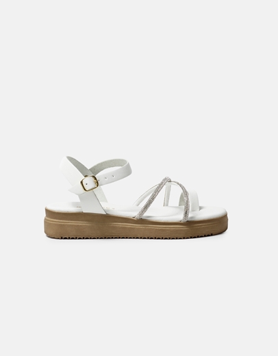 Εικόνα της Δερμάτινα flatforms Ελληνικής κατασκευής  με strass Λευκό