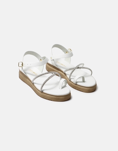 Εικόνα της Δερμάτινα flatforms Ελληνικής κατασκευής  με strass Λευκό