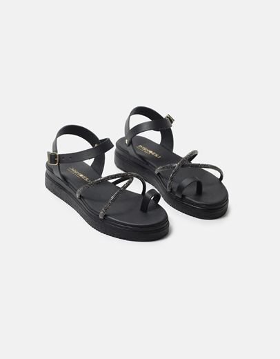 Εικόνα της Δερμάτινα flatforms Ελληνικής κατασκευής  με strass Μαύρο