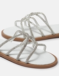 Εικόνα από Δερμάτινα flat σανδάλια Ελληνικής κατασκευής με λουράκια από strass Λευκό