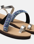 Εικόνα από Δερμάτινα σανδάλια  Ελληνικής κατασκευής με λοξό λουράκι strass Μπλε
