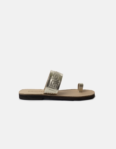 Εικόνα της Δερμάτινα σανδάλια Ελληνικής κατασκευής με μοτίβο μαιάνδρου Χρυσό