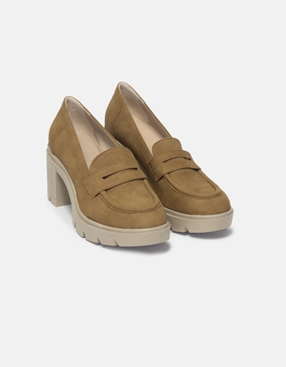 Εικόνα της Suede μονόχρωμα loafers με τετράγωνο τακούνι Ταμπά