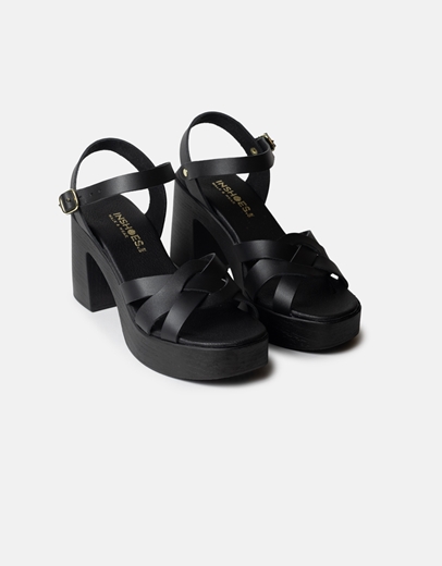 Εικόνα της Δερμάτινα πέδιλα Ελληνικής κατασκευής με σχέδιο πλέξης Μαύρο