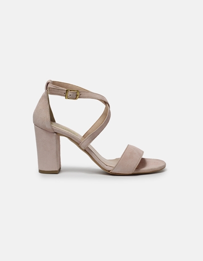 Εικόνα της Δερμάτινα πέδιλα με τετράγωνο τακούνι Ροζ