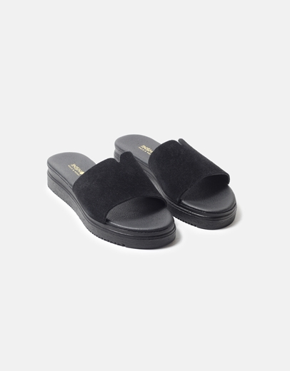 Εικόνα της Δερμάτινα flatforms Ελληνικής κατασκευής με φαρδιά φάσα Μαύρο