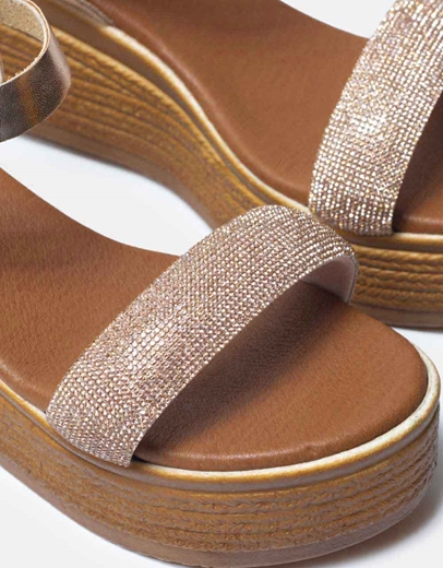 Εικόνα της Πλατφόρμες από γνήσιο δέρμα με μπαρέτα Ελληνικής κατασκευής Χαλκός