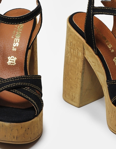 Εικόνα της Ψηλοτάκουνα πέδιλα Ελληνικής Κατασκευής με χιαστί σχέδιο Μαύρο