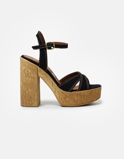 Εικόνα της Ψηλοτάκουνα πέδιλα Ελληνικής Κατασκευής με χιαστί σχέδιο Μαύρο