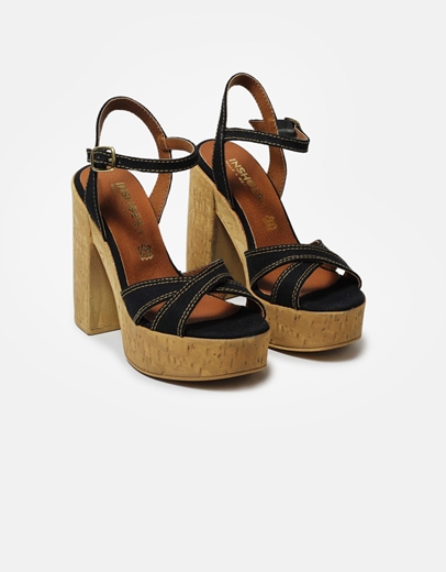 Εικόνα της Ψηλοτάκουνα πέδιλα Ελληνικής Κατασκευής με χιαστί σχέδιο Μαύρο