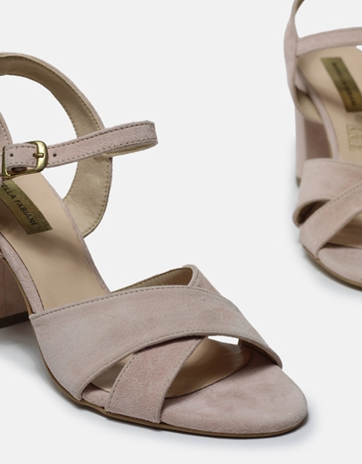 Εικόνα της Δερμάτινα πέδιλα με χιαστί σχέδιο στη φάσα Ροζ