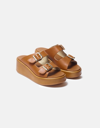 Εικόνα της Δερμάτινα flatforms Ελληνικής κατασκευής με διπλό τοκά Ταμπά