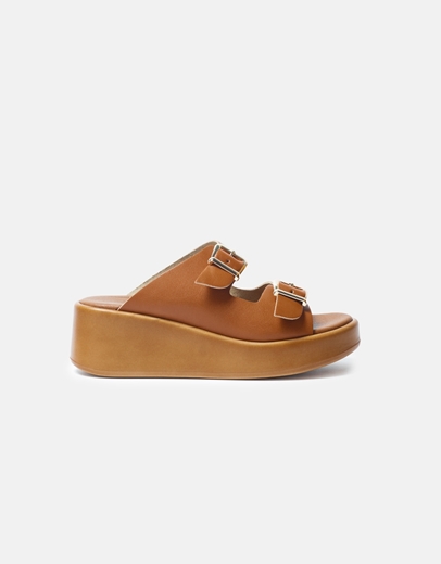 Εικόνα της Δερμάτινα flatforms Ελληνικής κατασκευής με διπλό τοκά Ταμπά