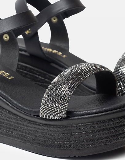 Εικόνα της Πλατφόρμες από γνήσιο δέρμα με μπαρέτα Ελληνικής κατασκευής Μαύρο