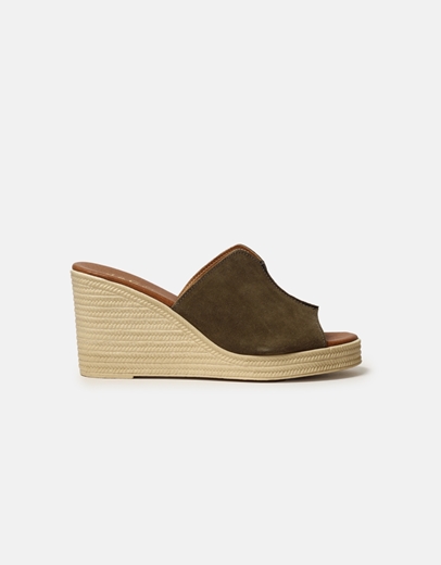 Εικόνα της Δερμάτινες suede πλατφόρμες Ελληνικής κατασκευής με φάσα Χακί