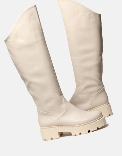 Εικόνα της Μπότες μονόχρωμες με ασύμμετρο σχέδιο Εκρού