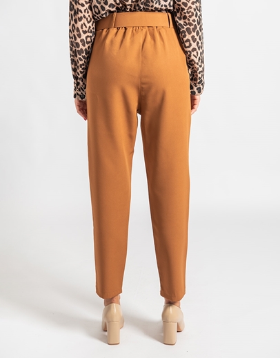 Εικόνα της Μονόχρωμο παντελόνι με πιέτα και ζώνη Καφέ