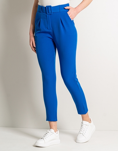 Εικόνα της Μονόχρωμο παντελόνι με πιέτα και ζώνη Μπλε