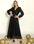 Εικόνα από Maxi κρουαζέ φόρεμα με παγιέτες Μαύρο