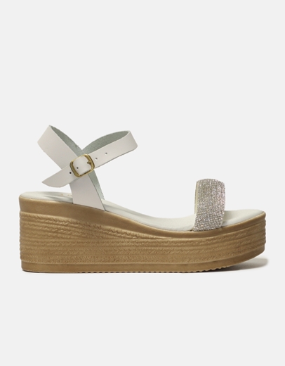 Εικόνα της Πλατφόρμες από γνήσιο δέρμα με μπαρέτα Ελληνικής κατασκευής Λευκό