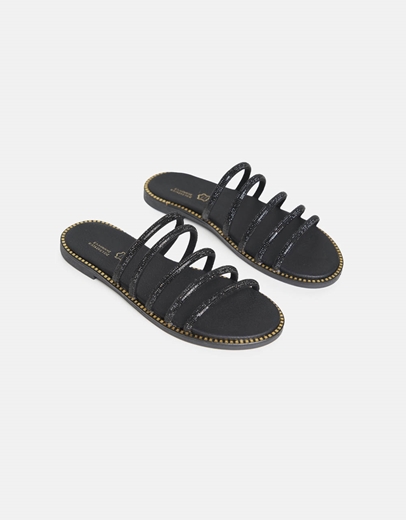 Εικόνα της Δερμάτινα σανδάλια Ελληνικής κατασκευής με παράλληλα λουριά Μαύρο
