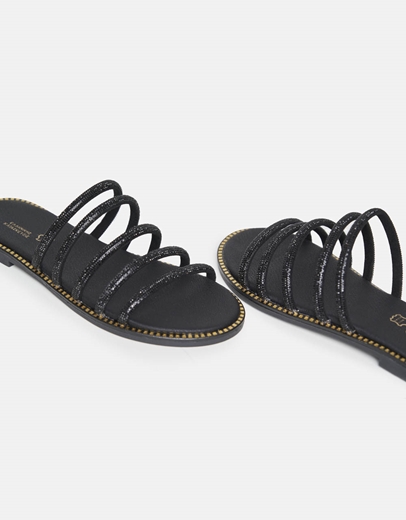 Εικόνα της Δερμάτινα σανδάλια Ελληνικής κατασκευής με παράλληλα λουριά Μαύρο