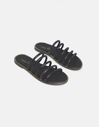 Εικόνα της Δερμάτινα σανδάλια Ελληνικής κατασκευής με παράλληλα λουριά Μαύρο