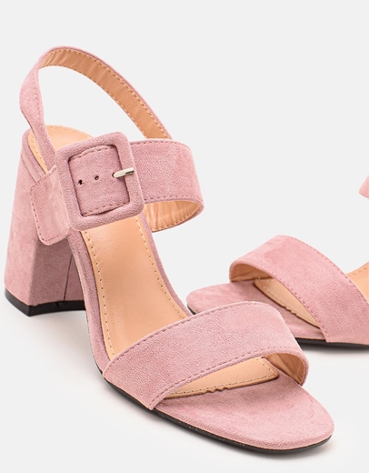 Εικόνα της Γυναικεία πέδιλα suede με τετράγωνο τακούνι Λιλά