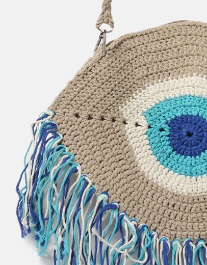 Εικόνα της Υφασμάτινη τσάντα ώμου με κρόσσια και μάτι Πούρο