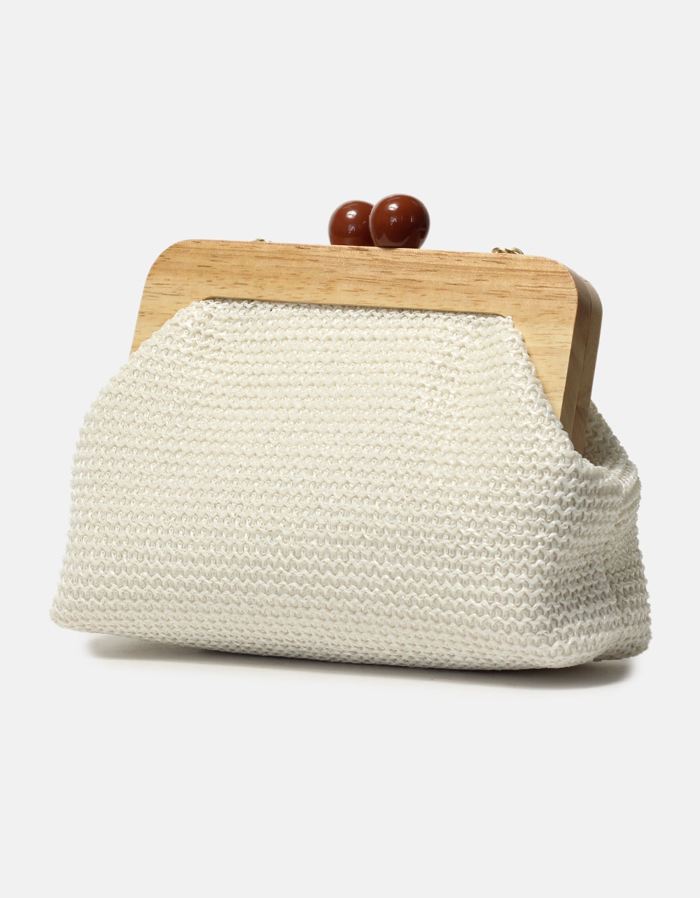 Εικόνα από Ψάθινο τσαντάκι clutch με ξύλινα στοιχεία Λευκό
