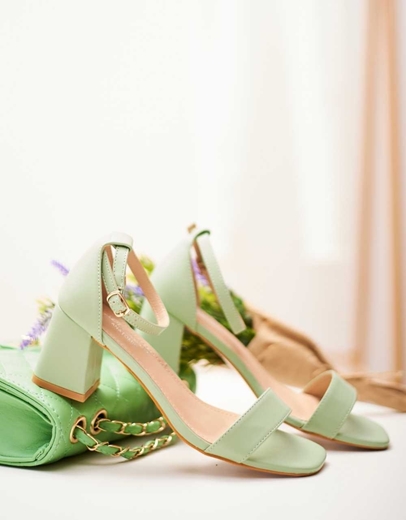 Εικόνα της Πέδιλα basic με μπαρέτα  και τετράγωνο τακούνι Πράσινο