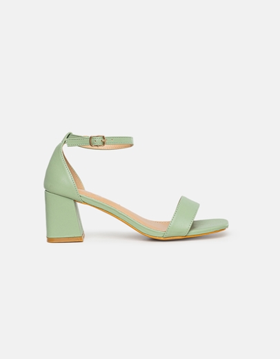 Εικόνα της Πέδιλα basic με μπαρέτα  και τετράγωνο τακούνι Πράσινο