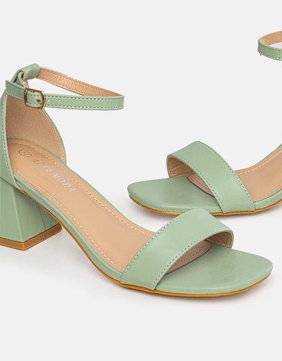 Εικόνα της Πέδιλα basic με μπαρέτα  και τετράγωνο τακούνι Πράσινο