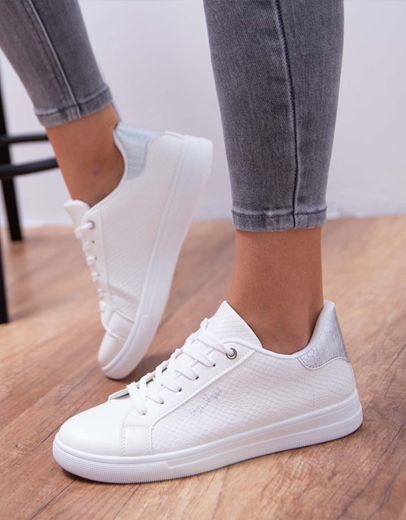 Εικόνα της Γυναικεία sneakers με κροκό σχέδιο Λευκό/Ασημί