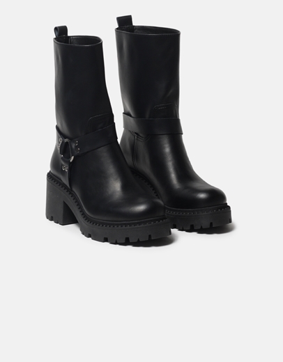 Εικόνα της Δερμάτινα μποτάκια bikers με τρακτερωτή σόλα Μαύρο