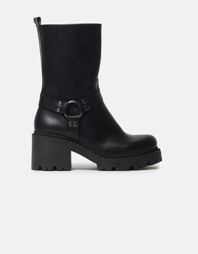 Εικόνα της Δερμάτινα μποτάκια bikers με τρακτερωτή σόλα Μαύρο