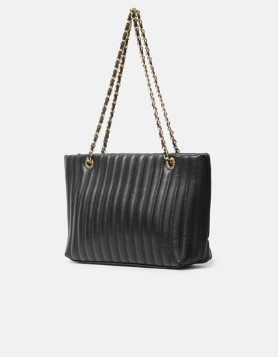 Εικόνα της Τσάντα ώμου με διακοσμητικές ραφές S Μαύρο