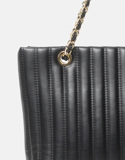 Εικόνα της Τσάντα ώμου με διακοσμητικές ραφές S Μαύρο