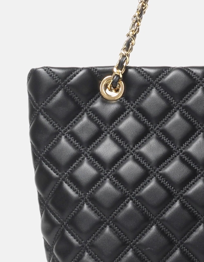 Εικόνα της Καπιτονέ τσάντα ώμου με αλυσίδα S Μαύρο