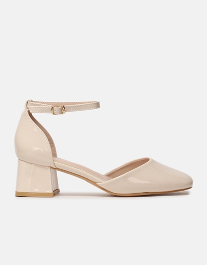 Εικόνα της Χαμηλές γόβες λουστρίνι σε καρέ γραμμή Μπεζ