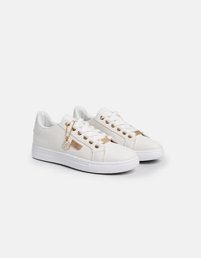 Εικόνα της Γυναικεία sneakers σε απλή γραμμή με διακοσμητική αλυσίδα Λευκό